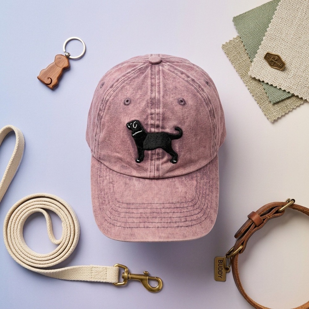 '47 Brand Womens Black Dog Hat Burgundy Washed Adjustable Strapback Cap